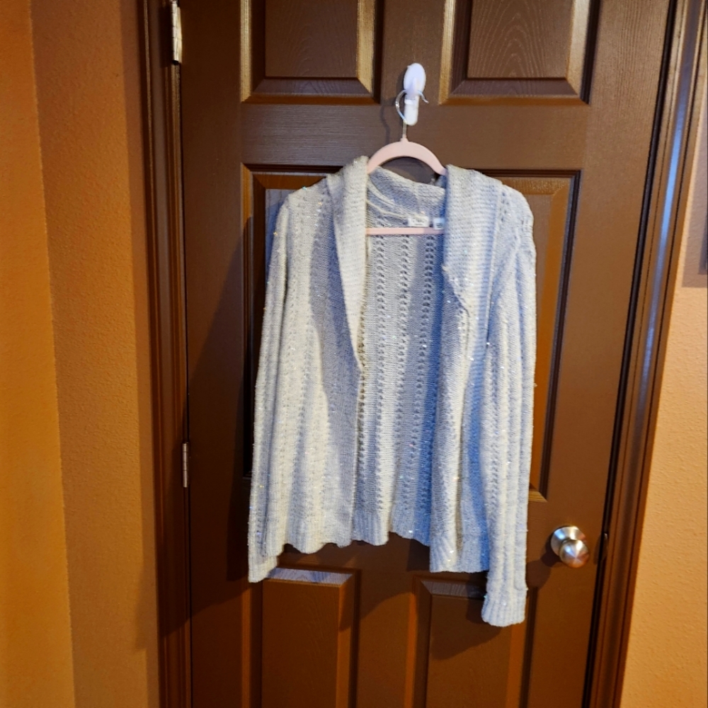 CATO Sweater Womens Gray Open Cardigan Metallic Shawl XXL